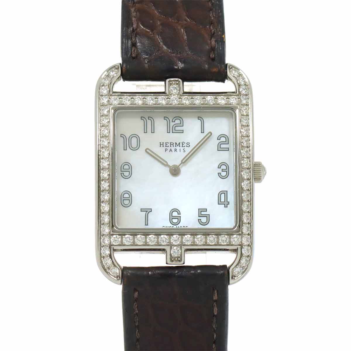 HERMES ケープコッド CC2 730 ダイヤベゼル レディース 腕時計 ホワイトシェル クォーツ ウォッチ Cape Cod エルメス 90285302