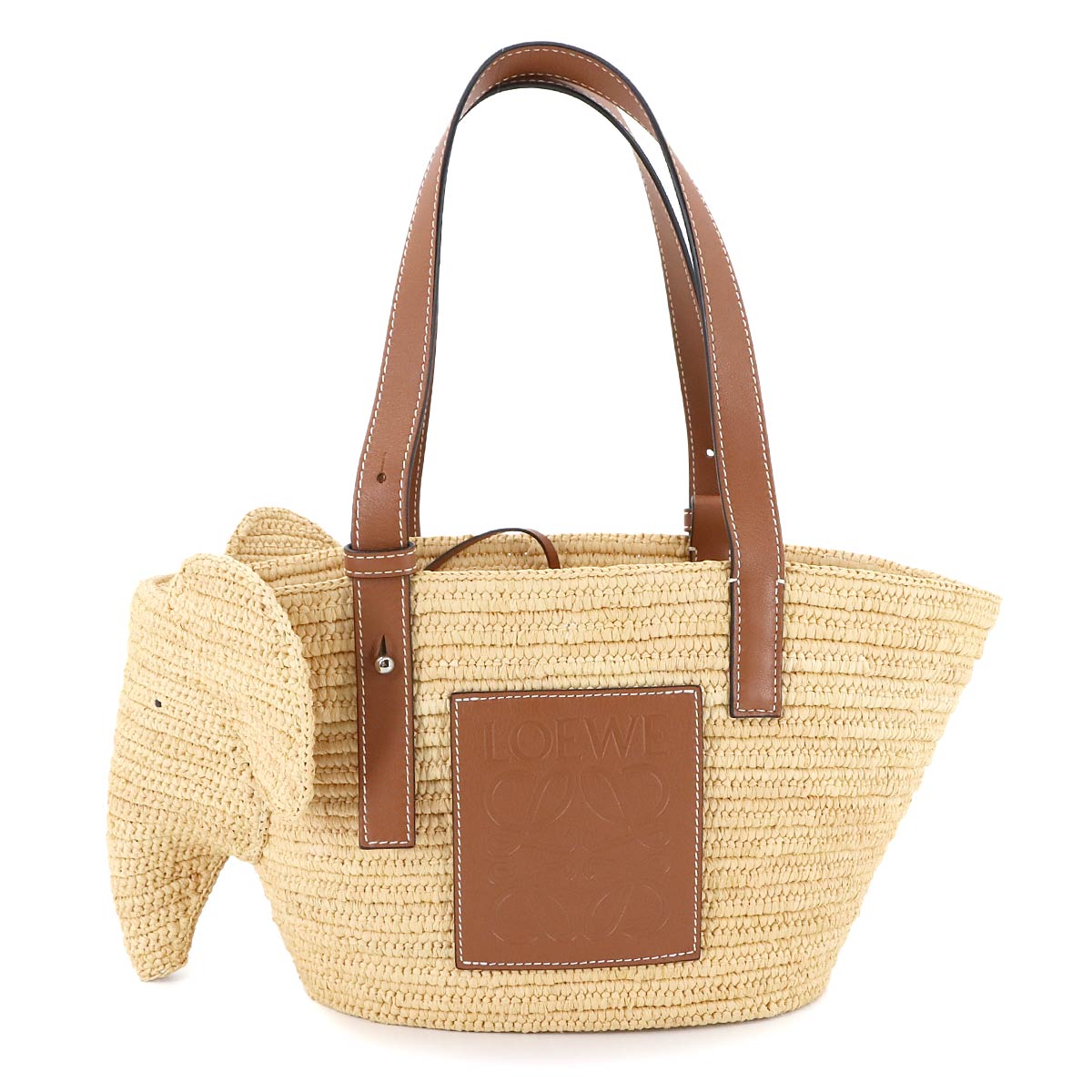 LOEWE☆バスケットバッグスモール_ラフィア_ナチュラルタン LOEWE バスケット バッグ スモール カゴバッグ ラフィア レザー