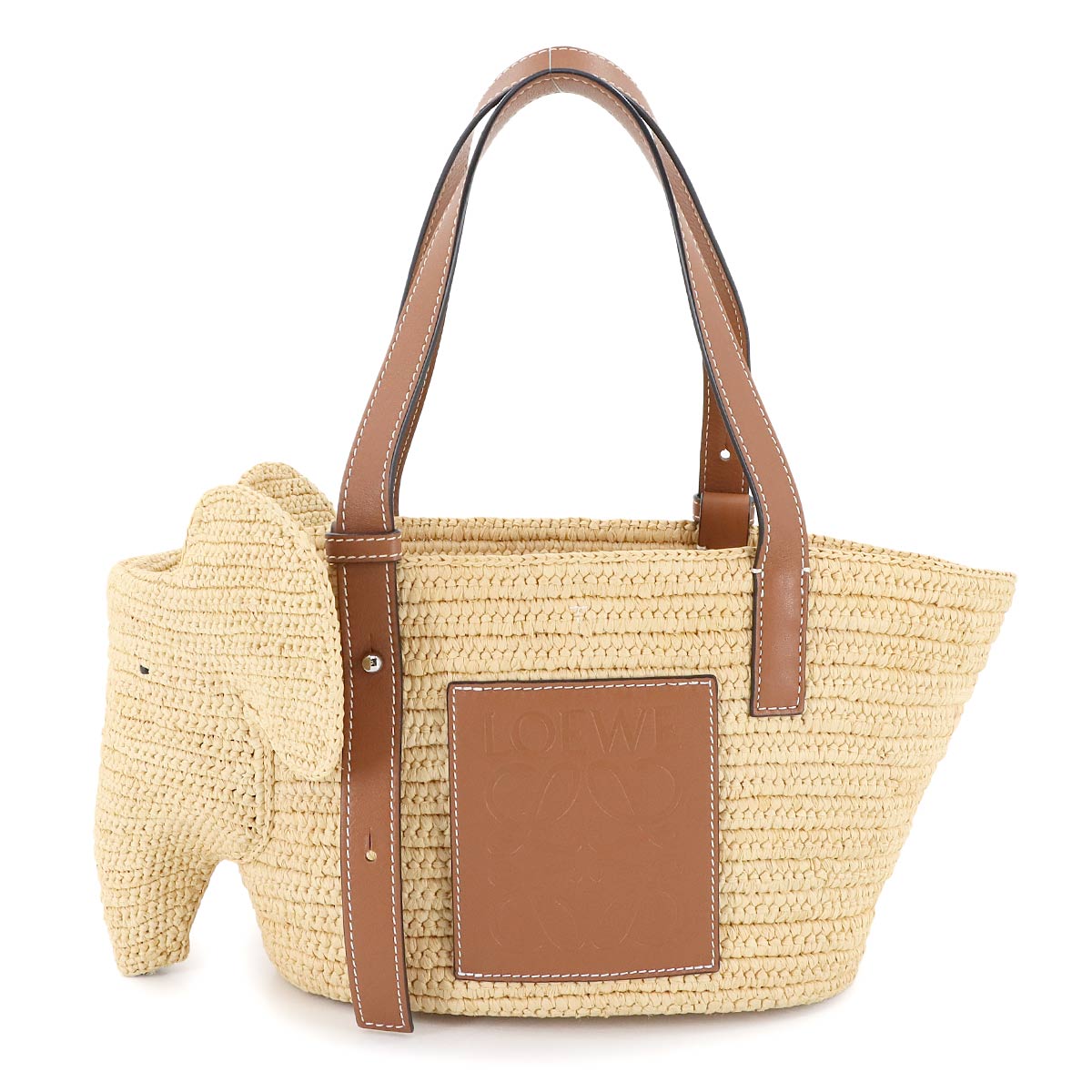 国内送 LOEWE☆2WAY スモール バスケットバッグ ナチュラル/タン LOEWE バスケット バッグ スモール カゴバッグ ラフィア レザー