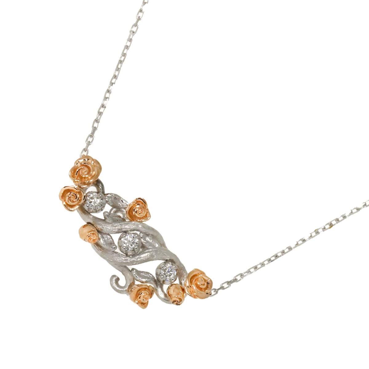 ダイヤ 0.07ct ネックレス 43cm K18 WG PG ホワイト ピンクゴールド 750 Diamond Necklace 90283863