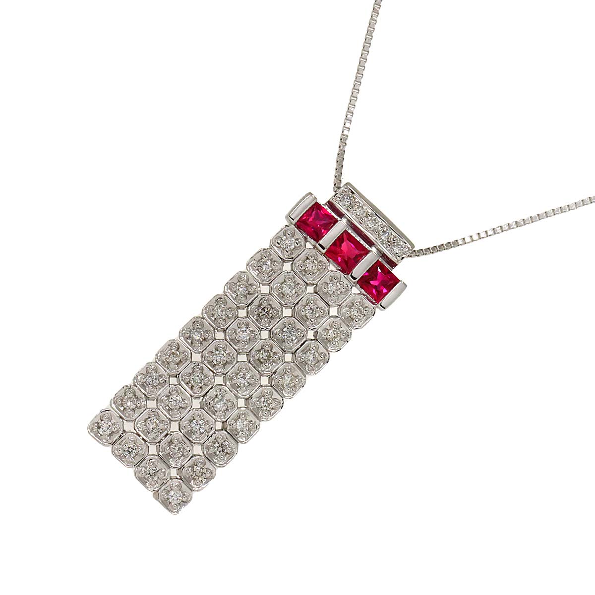 ルビー 0.55ct ダイヤ 0.47ct ネックレス 45cm K18 WG ホワイトゴールド 750 【ソーティング付き】 Ruby Necklace 90284174