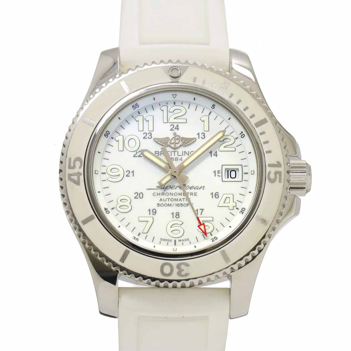 BREITLING スーパーオーシャン2 42mm A17365 メンズ 腕時計 デイト ホワイト オートマ 自動巻き ラバー ウォッチ Super Ocean ブライトリング 90287168