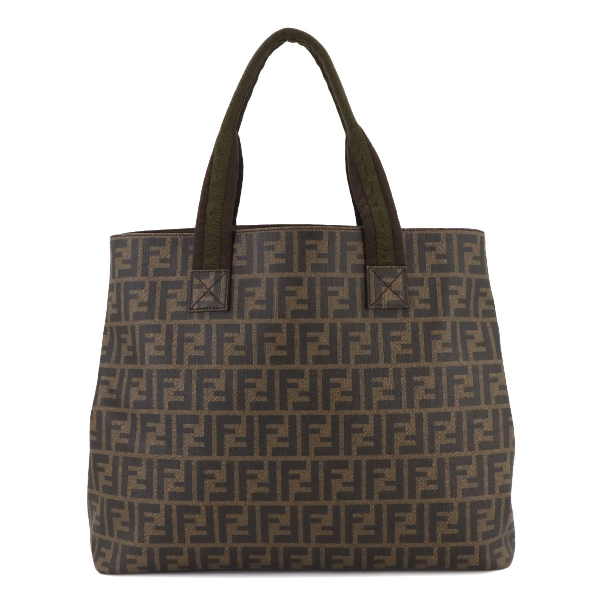 FENDI ズッカ トート バッグ PVC キャンバス ブラウン ブラック 7VA271 ゴールド 金具 Zucca Tote Bag フェンディ 90285001