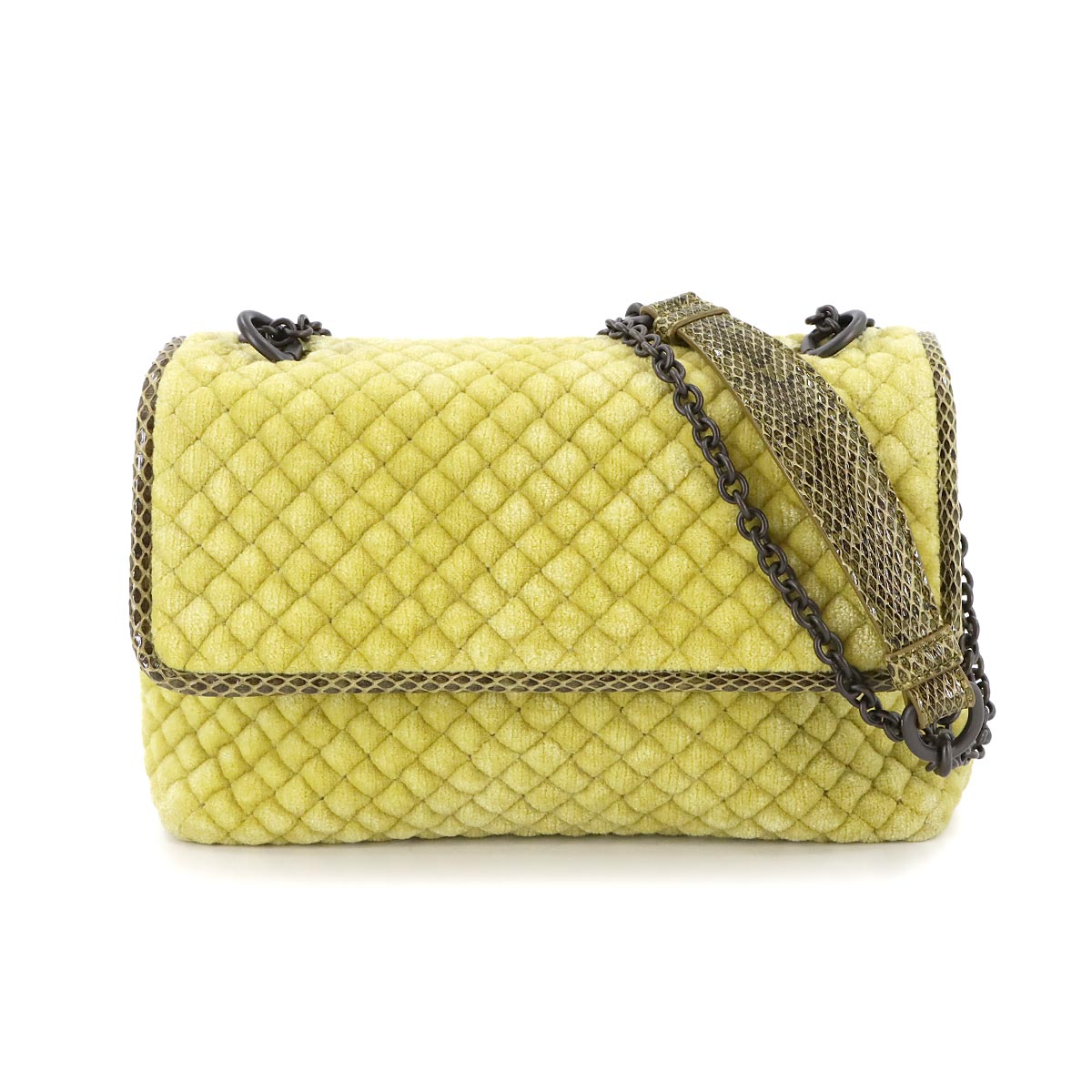 BOTTEGA VENETA チェーン ショルダー バッグ ベロア レザー パイソン イエローグリーン Chain Shoulder Bag ボッテガ ヴェネタ 90285007