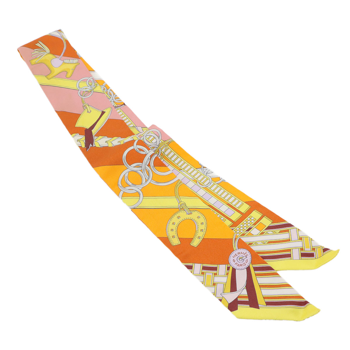 HERMES ツイリー スカーフ シルク 100% 馬勒とチャーム マルチカラー Twilly Scarf エルメス 90286473
