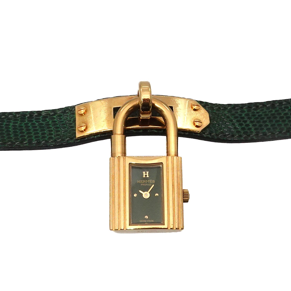 HERMES ケリーウォッチ ヴィンテージ レディース 腕時計 リザード グリーン クォーツ ウォッチ カデナ Kelly Watch エルメス 90285906