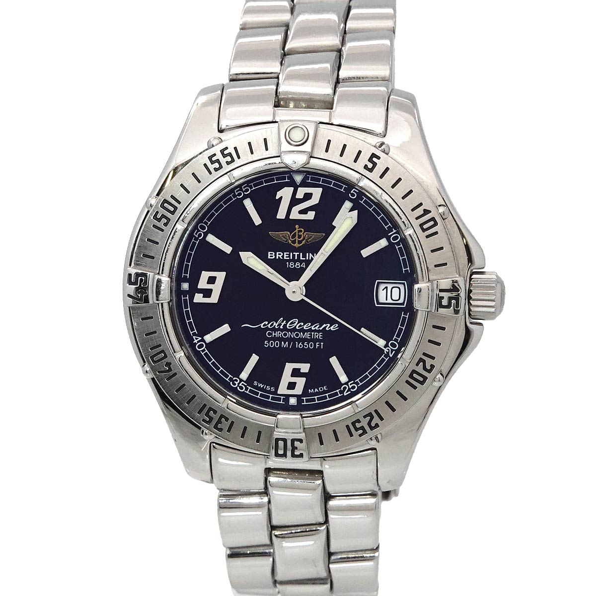 BREITLING コルトオーシャン A57350 レディース 腕時計 クロノメーター ブラック デイト クォーツ ウォッチ Colt ブライトリング 90286374