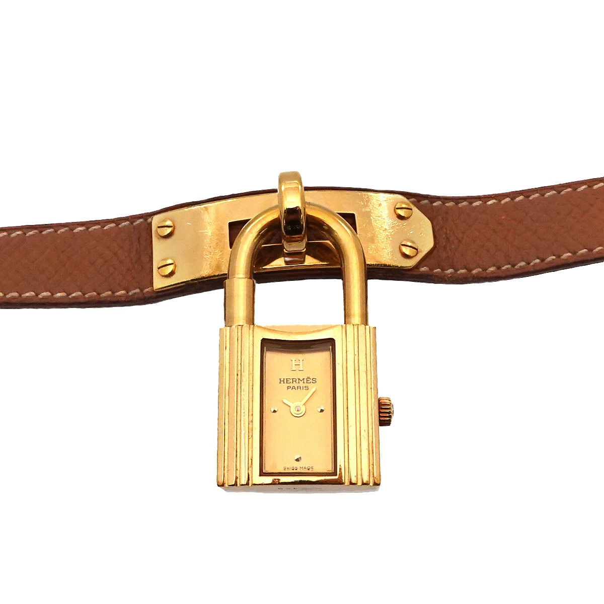 HERMES ケリーウォッチ ヴィンテージ レディース 腕時計 ゴールド ブラウン クォーツ ウォッチ カデナ Kelly Watch エルメス 90287940