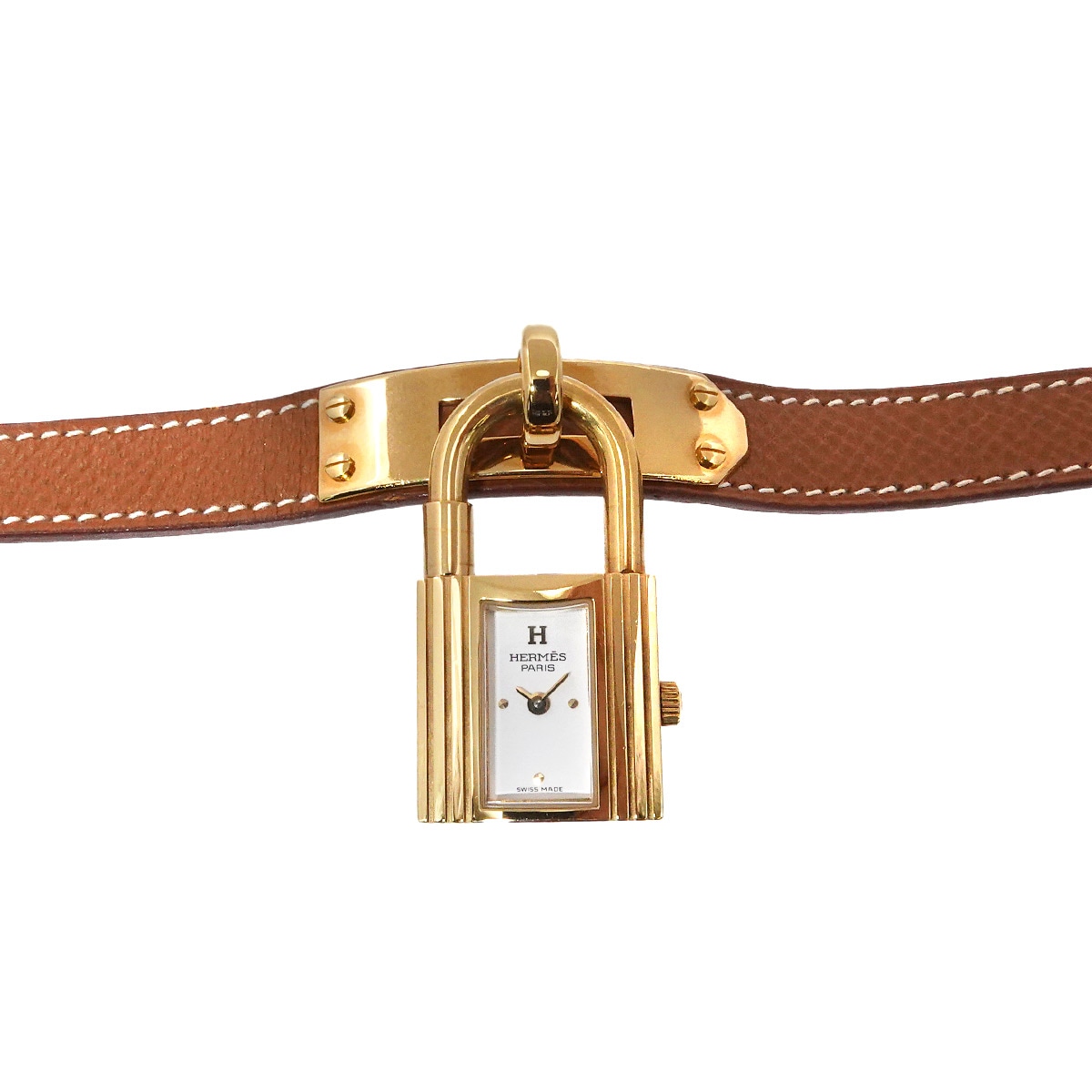 HERMES ケリーウォッチ ヴィンテージ レディース 腕時計 ホワイト ブラウン クォーツ ウォッチ カデナ Kelly Watch エルメス 90288473