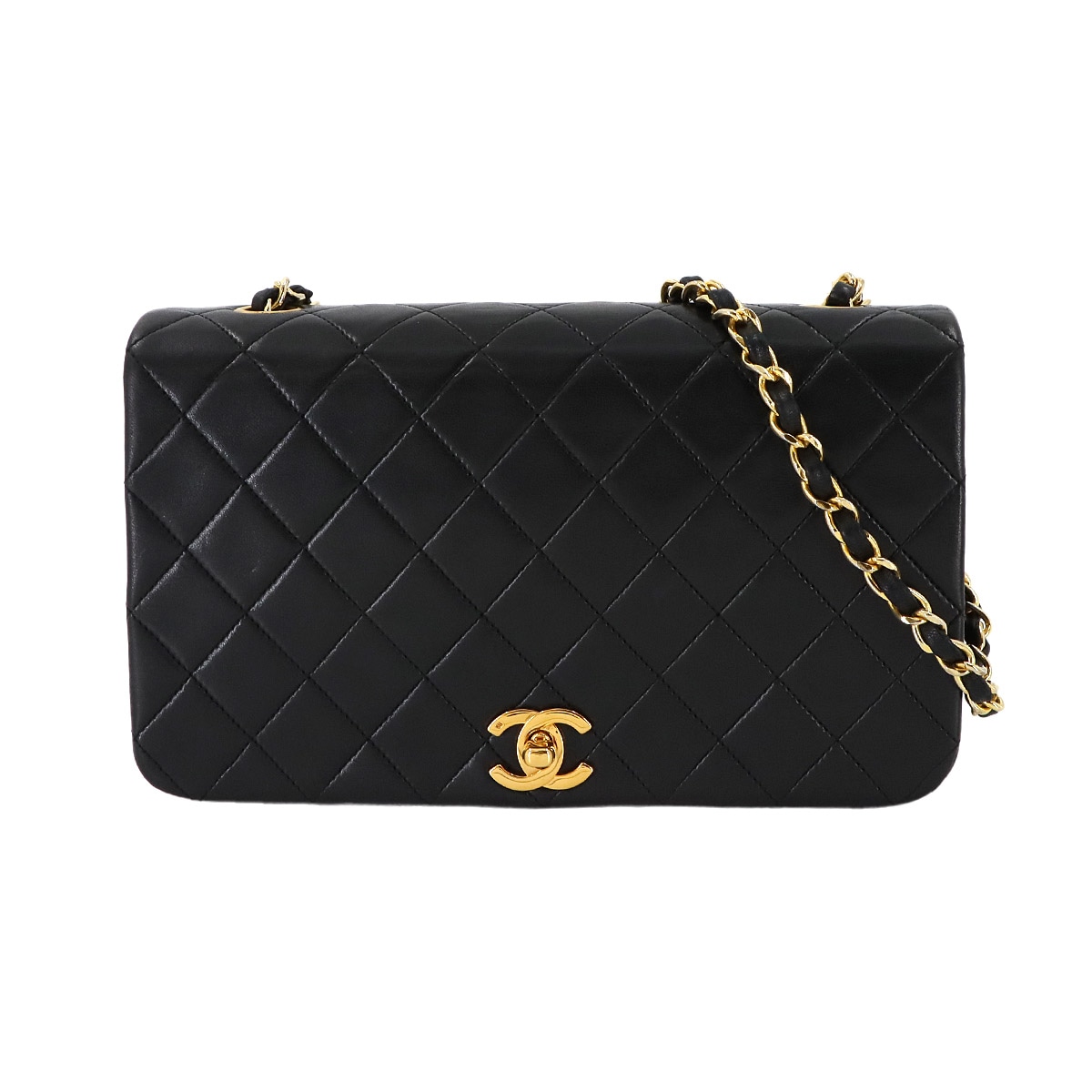 CHANEL マトラッセ チェーン ショルダー バッグ ラムスキン ブラック ゴールド 金具 ターンロック Matelasse Bag シャネル 90284862