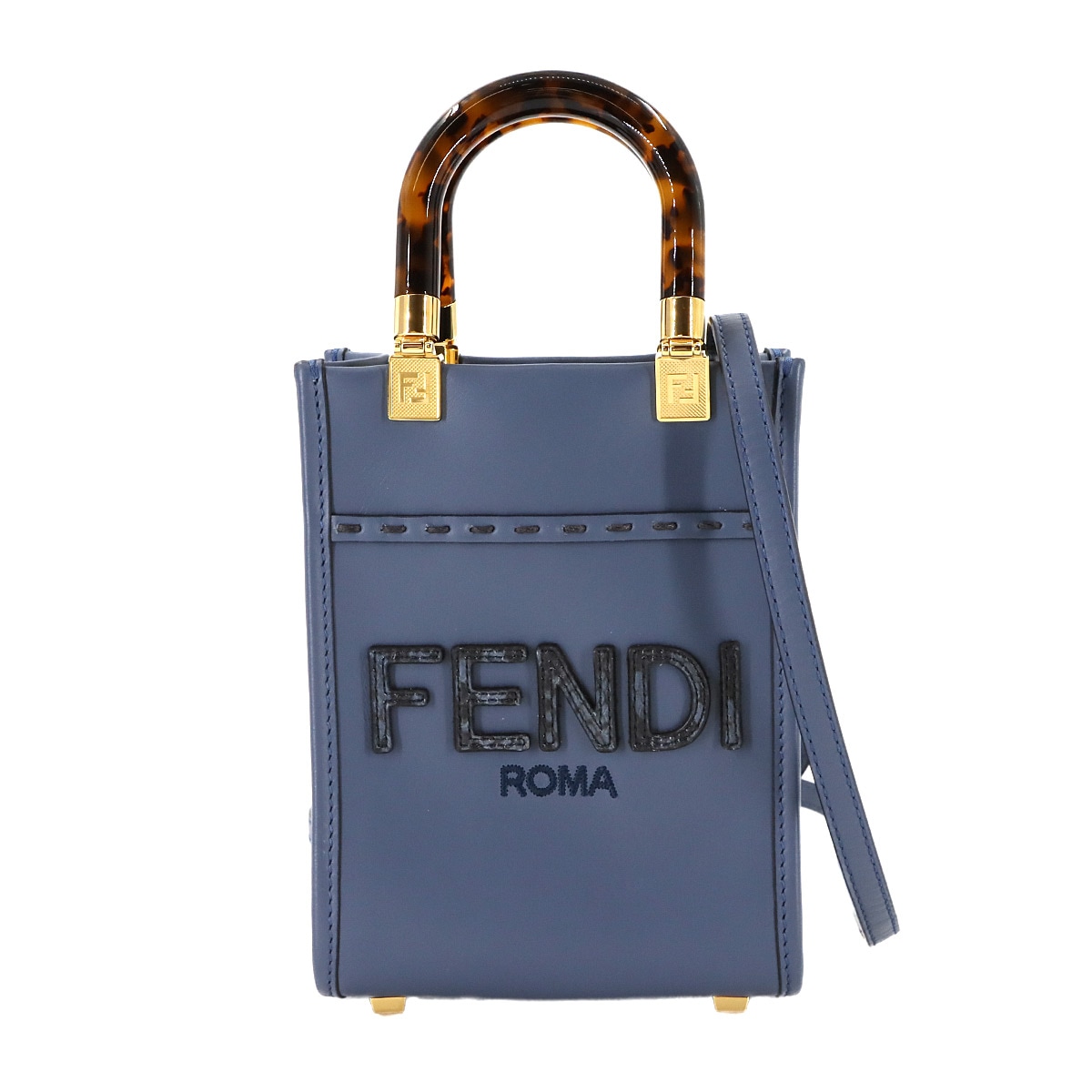 FENDI サンシャイン ショッパー ミニ 2way ハンド ショルダー バッグ レザー パイソン ブルー 8BS051 Mini Sunshine Shopper フェンディ 90287324
