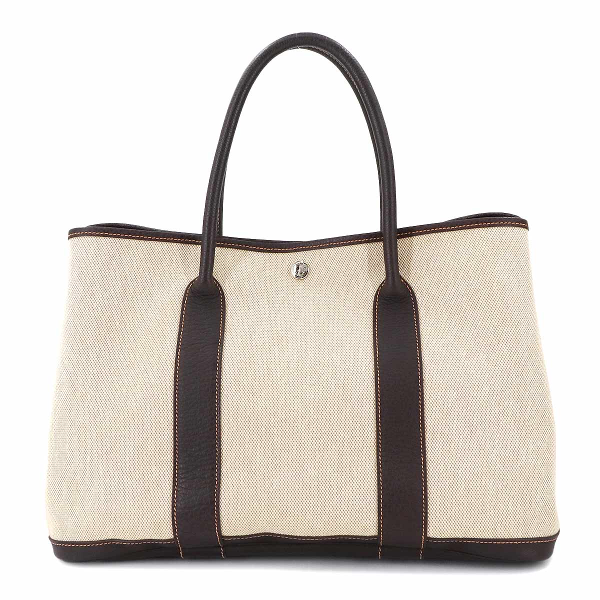 HERMES ガーデンパーティ 36 PM トート バッグ トワルアッシュ レザー ナチュラル マロン □H刻印 Garden Party PM エルメス 90287325