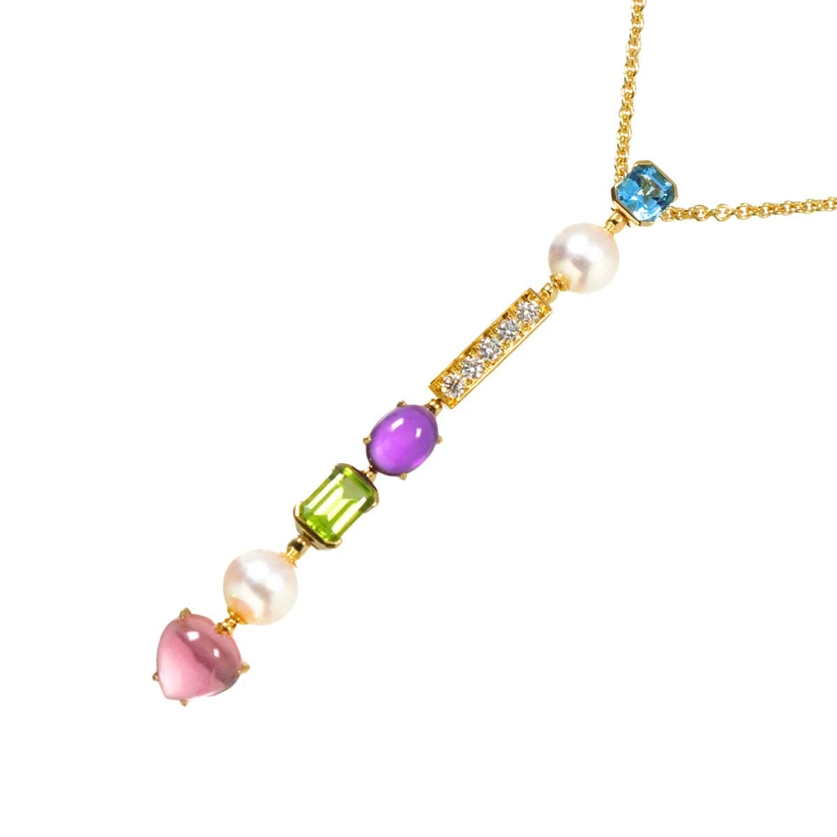 BVLGARI アレグラ アコヤ真珠 マルチストーン ネックレス 60cm K18 YG イエローゴールド 750 Necklace ブルガリ 90283435