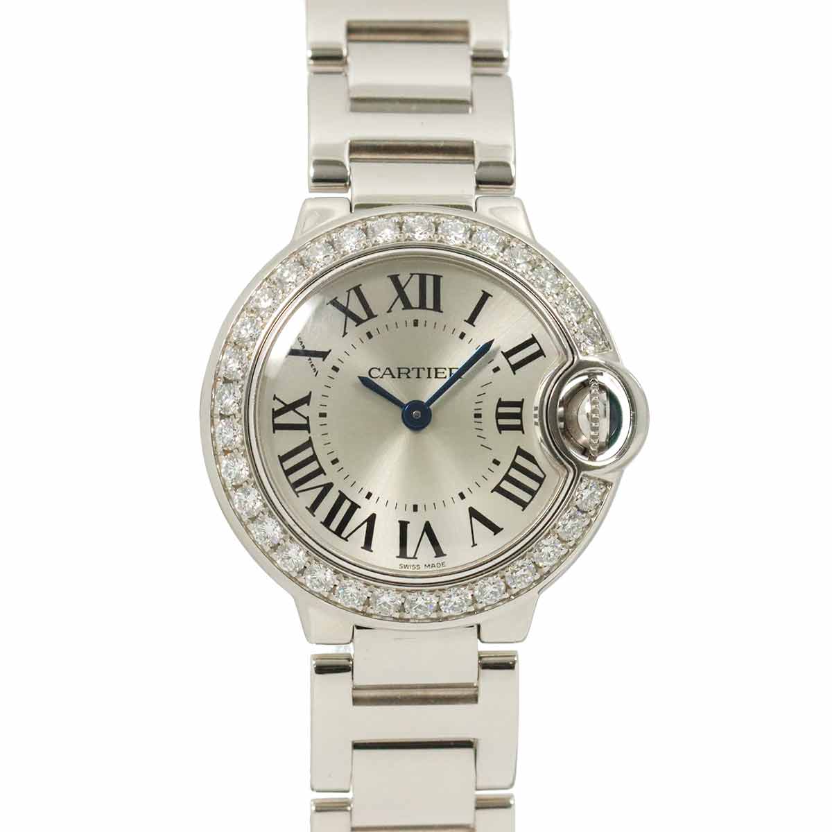 Cartier バロンブルー 28mm WE9003Z3 レディース 腕時計 ダイヤベゼル シルバー K18WG ホワイトゴールド 金無垢 クォーツ ウォッチ Ballon Bleu カルティエ 90286390