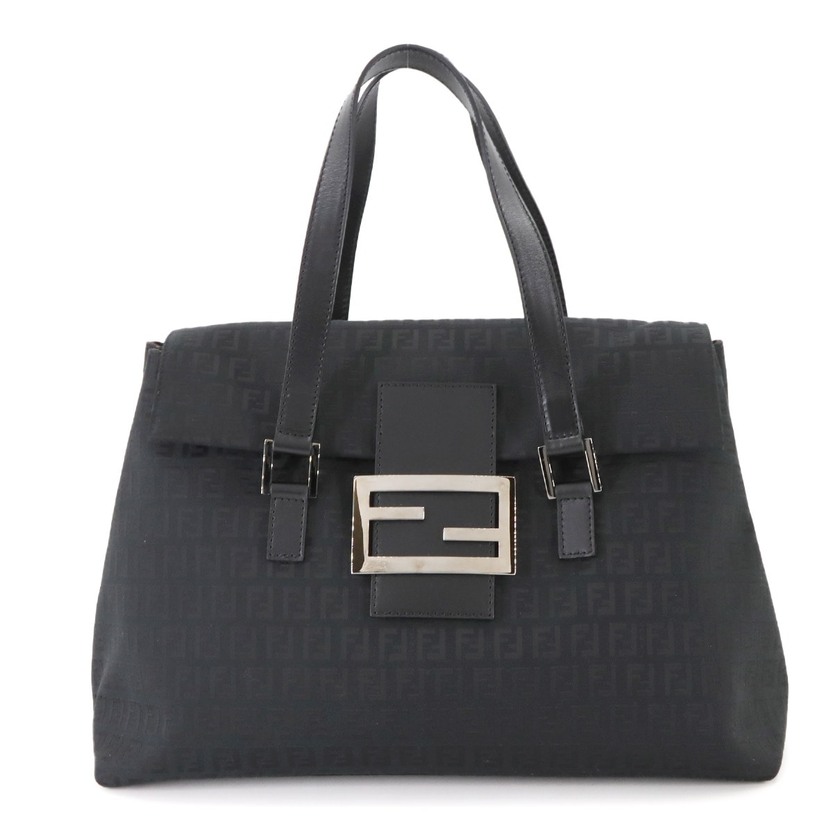 FENDI ズッキーノ トート バッグ キャンバス レザー ブラック 8BN188 シルバー 金具 Zucchino Tote Bag フェンディ 90285421