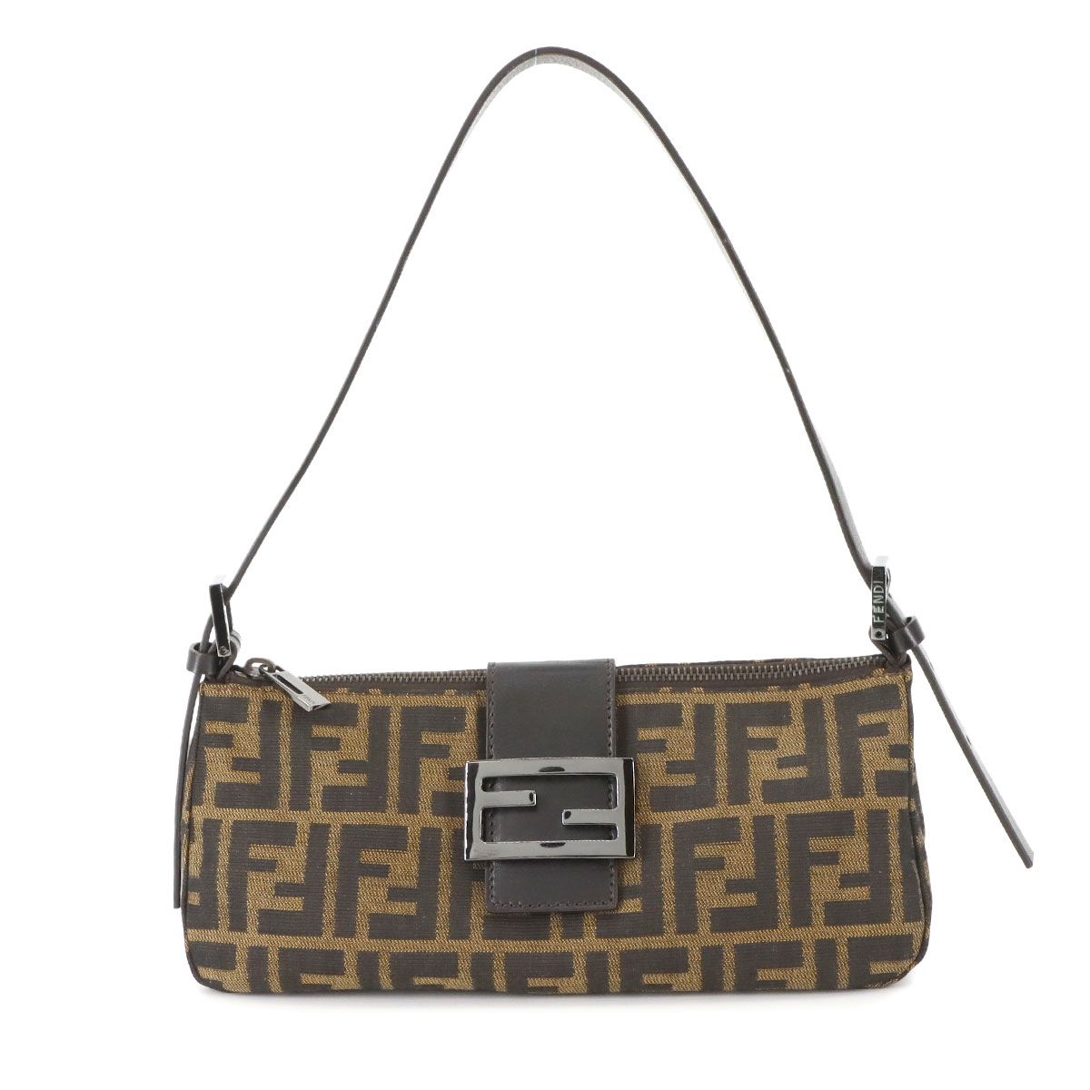 FENDI ズッカ柄 マンマバゲット ショルダー バッグ キャンバス レザー ブラウン 8BR034 シルバー 金具 Zucca Mamma Baguette フェンディ 90286314