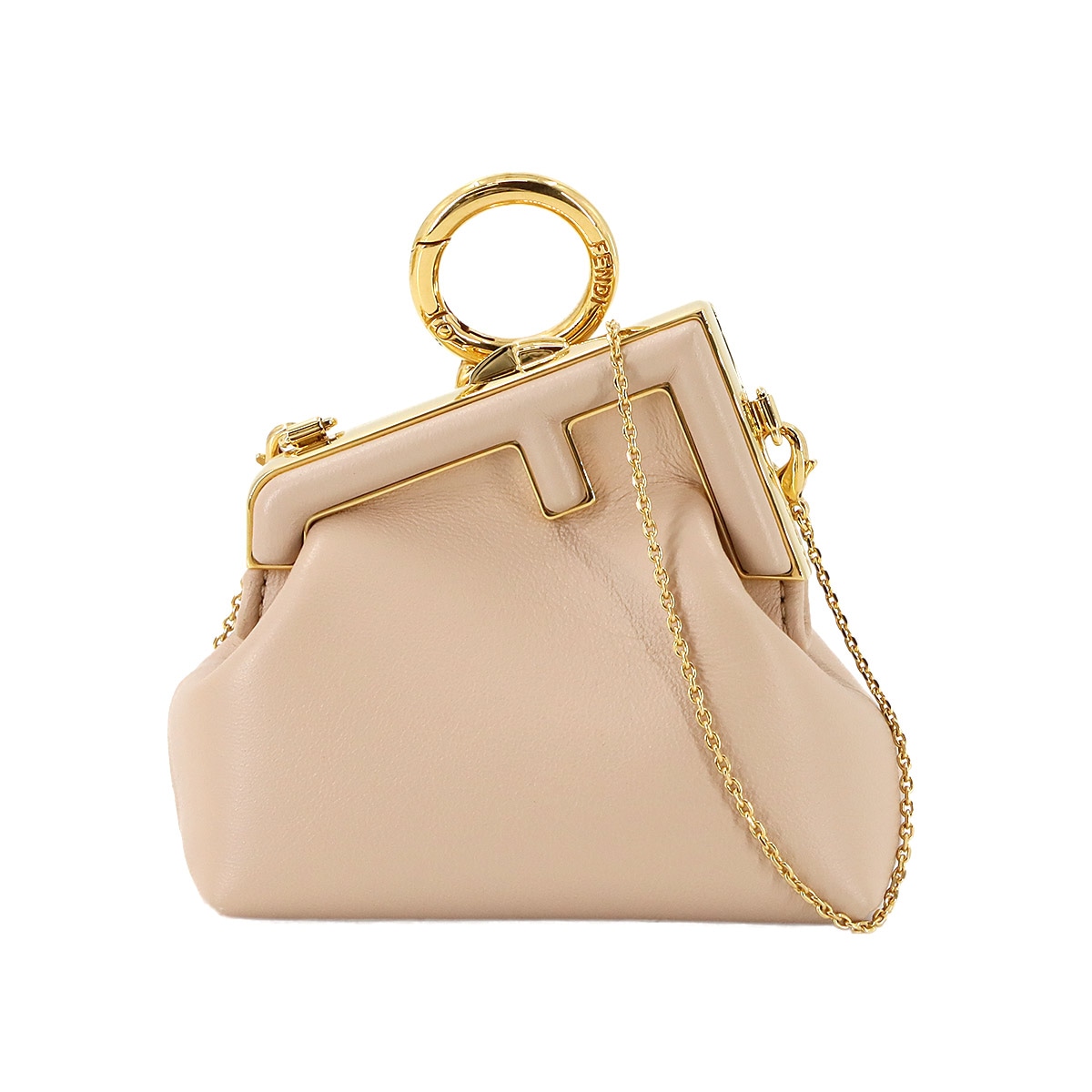 FENDI ファースト ナノ チェーン コインケース 財布 チェーン ウォレット レザー プードル 7AS051 ゴールド 金具 First Nano Charm フェンディ 90286444