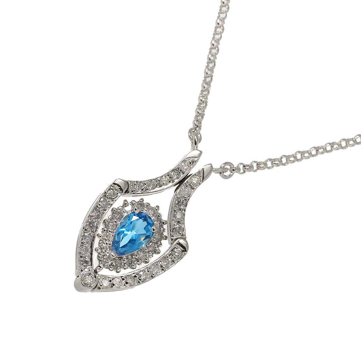 ブルートパーズ ダイヤ 0.33ct ネックレス 42cm K18 WG 2way ホワイトゴールド 750 Blue Topaz Necklace 90287406