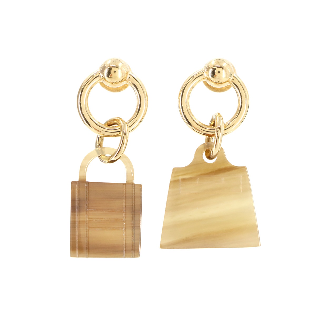 HERMES アミュレット マロキニエ ピアス バッファローホーン ブラウン ゴールド Maroquinier Earrings エルメス 90284823