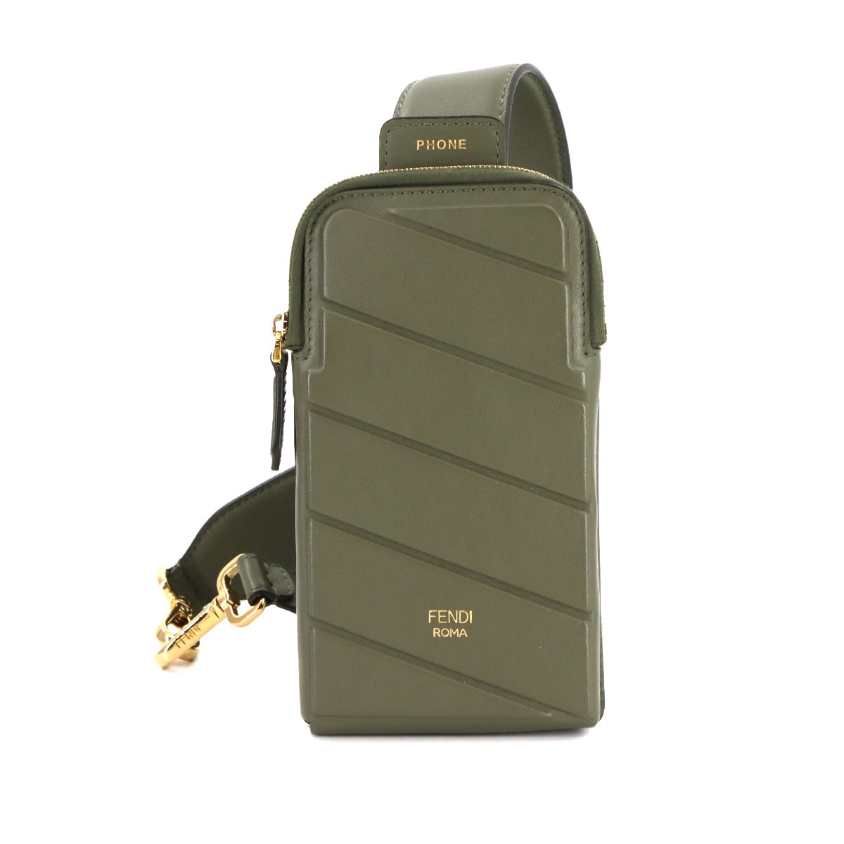 FENDI ストラップユー スマホケース付き ショルダー ストラップ レザー グリーン 8AV132 Strap you Shoulder strap フェンディ 90287582