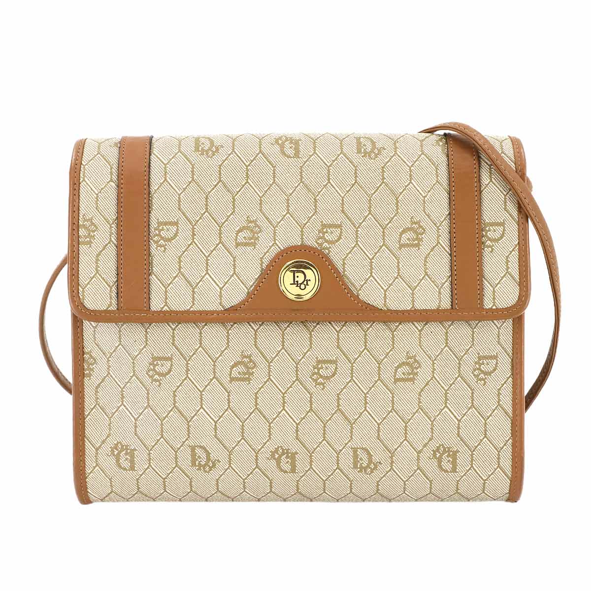 Christian Dior ハニカム ショルダー バッグ PVC レザー ベージュ ブラウン ゴールド 金具 ヴィンテージ Honeycomb Shoulder Bag クリスチャン ディオール 90287643