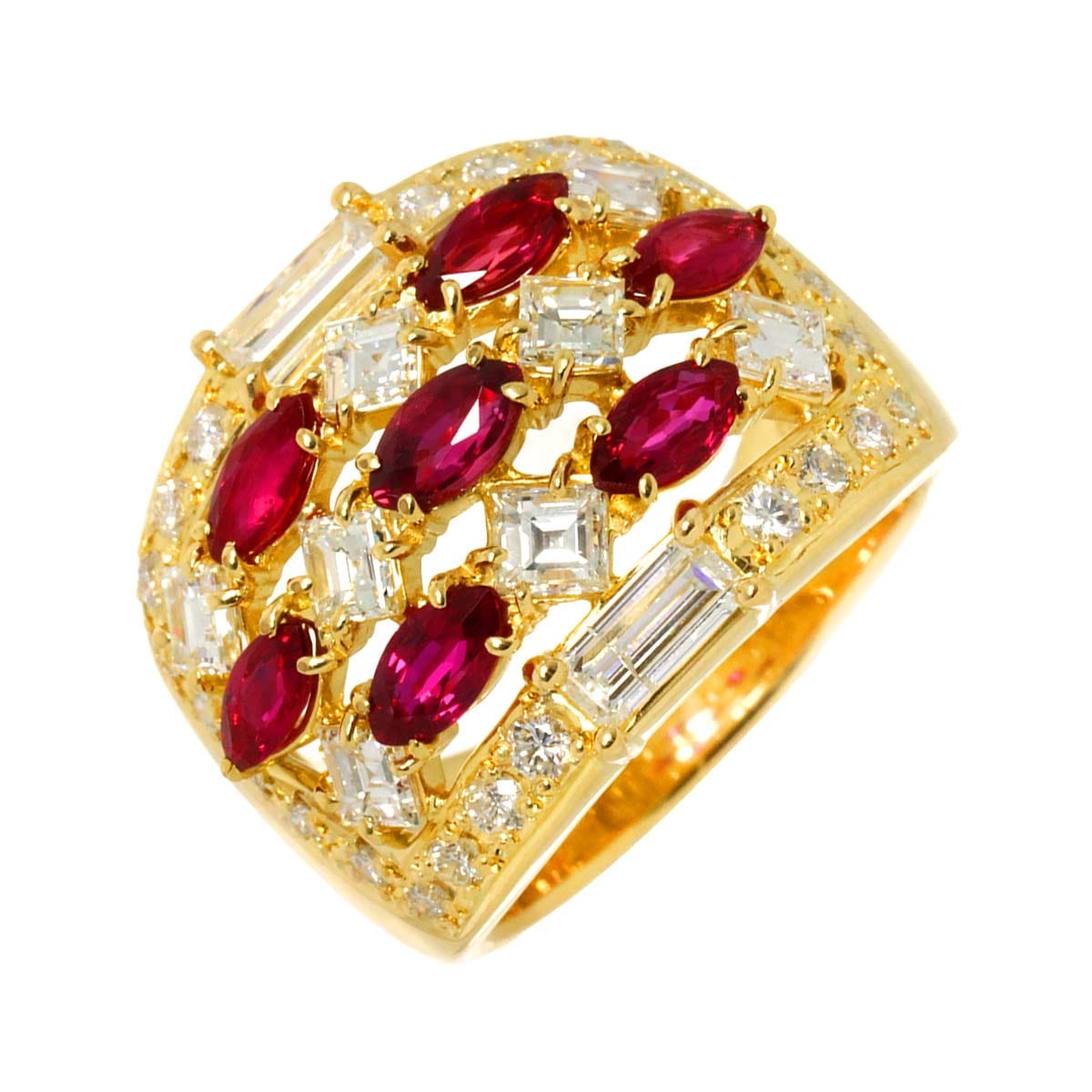 リング 14号 ルビー 1.76ct ダイヤ 2.23ct K18 YG イエローゴールド 750 指輪 【ソーティング付き】 Ruby Ring 90288796