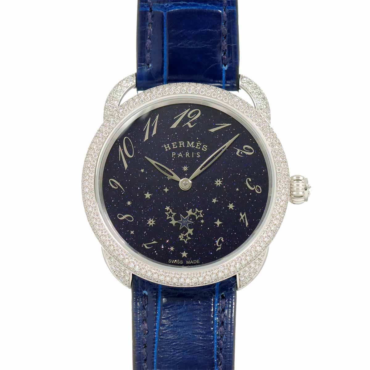 HERMES アルソー AR6 A98B 182本限定 レディース 腕時計 ダイヤ ベゼル ネイビー K18WG ホワイトゴールド オートマ 自動巻き ウォッチ Arceau エルメス 90289725