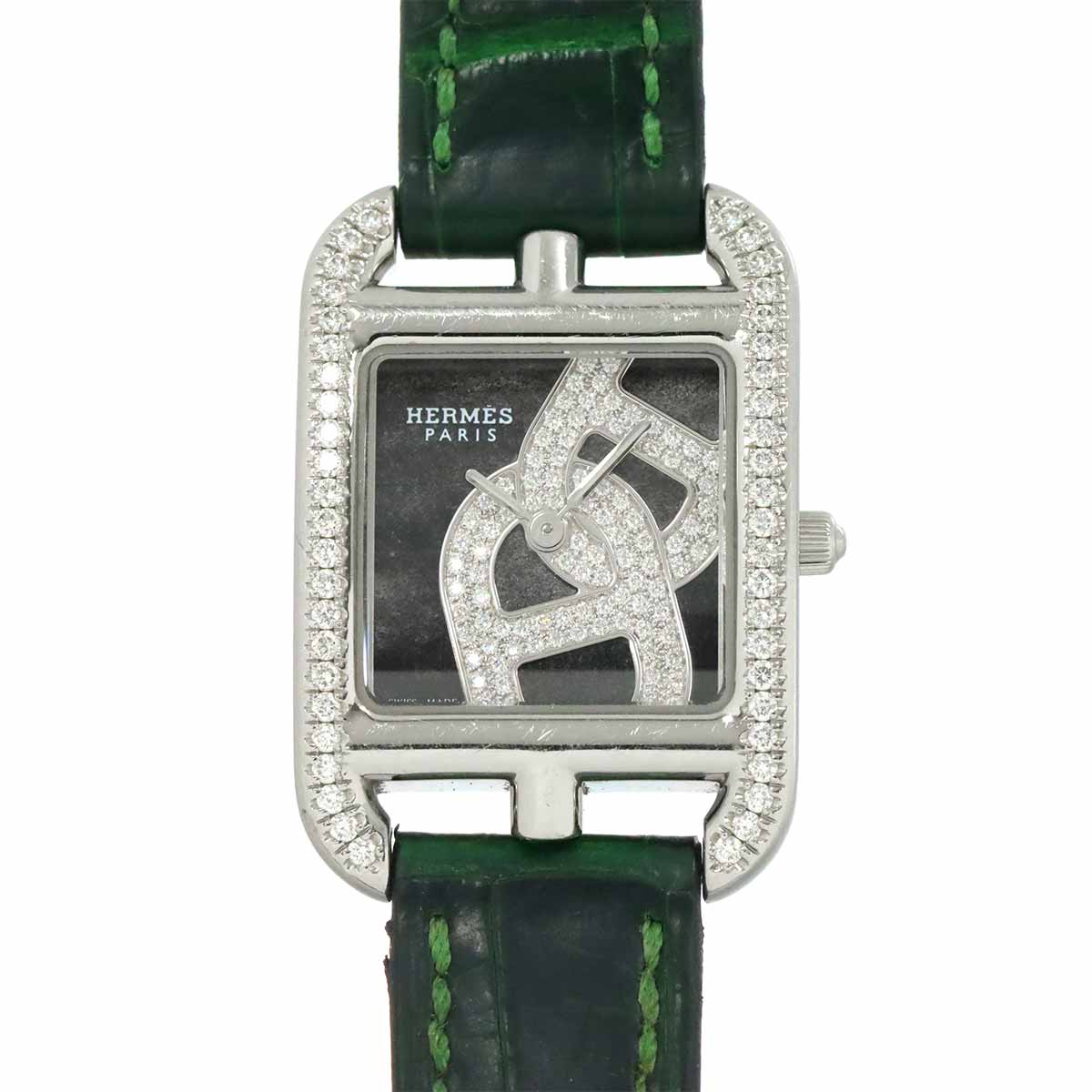 HERMES ケープコッド シェーヌ・ダンクル CC1 330 ダイヤ ベゼル レディース 腕時計 ブラック 黒曜石 クォーツ ウォッチ Cape Cod エルメス 90289733