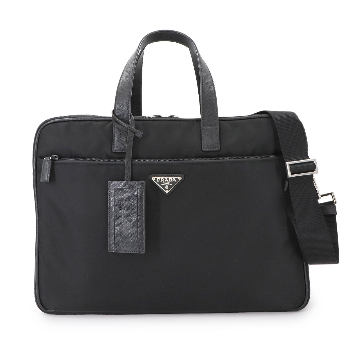 PRADA ブリーフケース 2way ビジネス ショルダー バッグ ナイロン サフィアーノレザー ブラック 2VE407 Briefcase プラダ 90287217