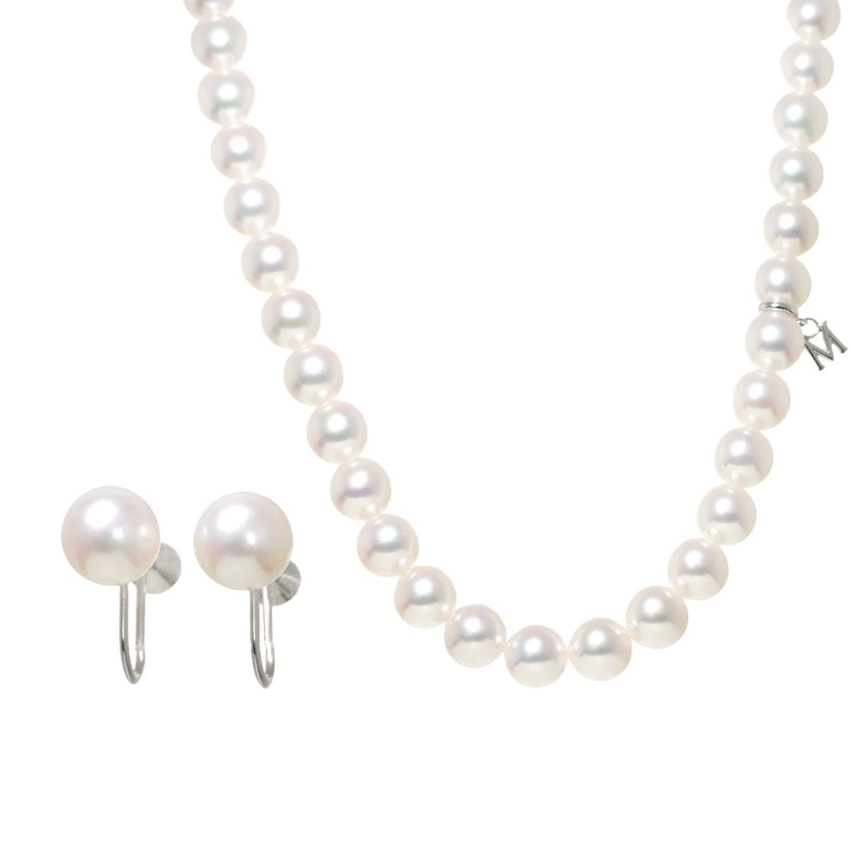 MIKIMOTO アコヤ真珠 7.4-6.5mm ネックレス 40cm イヤリング 2点セット シルバー SV K18 WG 750 パール ミキモト 90286063