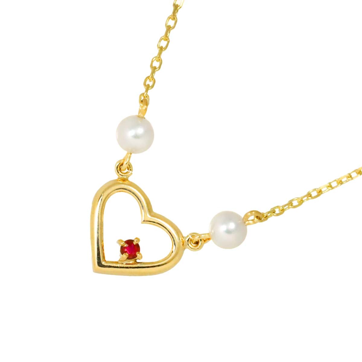 MIKIMOTO アコヤ真珠 3.9mm ルビー ハート ネックレス 38cm K14 YG イエローゴールド 585 パール Necklace ミキモト 90287442