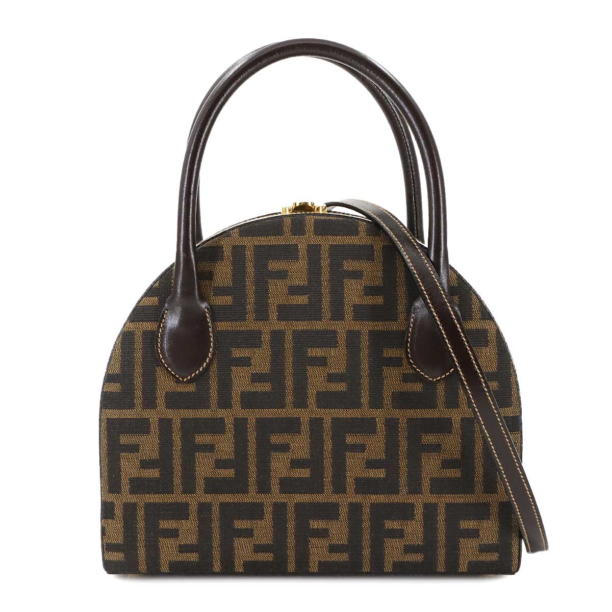 FENDI ズッカ 2way ハンド ショルダー バッグ キャンバス レザー ブラウン ブラック ヴィンテージ ゴールド 金具 Zucca Hand Bag フェンディ 90287639