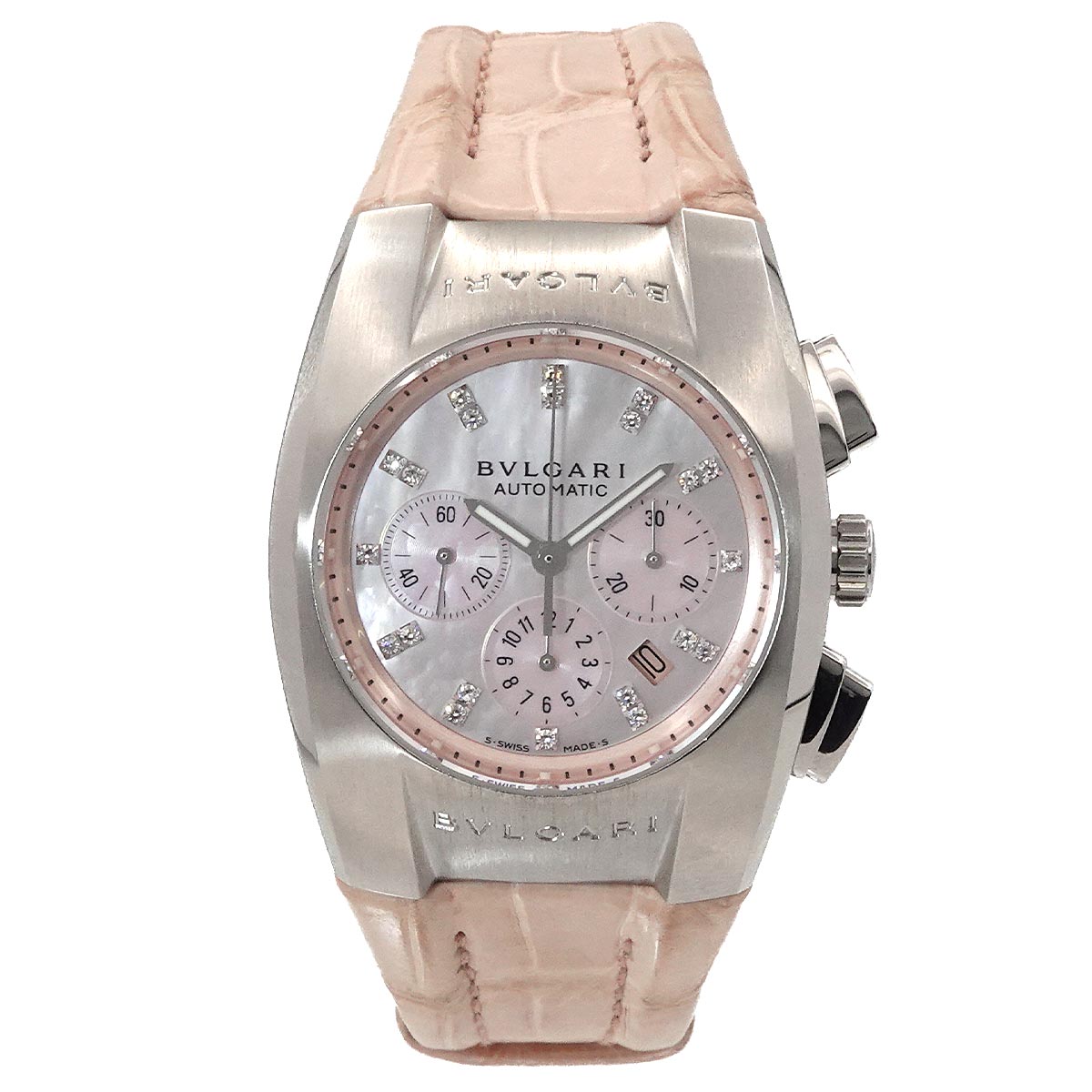 BVLGARI エルゴン クロノグラフ EG35SCH レディース 腕時計 21P ダイヤ デイト ピンクシェル オートマ 自動巻き ウォッチ ブルガリ 90290742