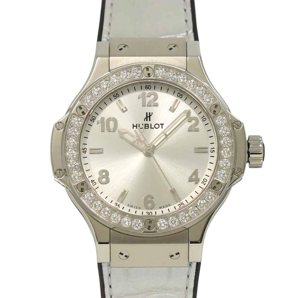 HUBLOT ビッグバン モノクローム スチール 361 SX 4310 LR 1204 ダイヤベゼル レディース 腕時計 シルバー クォーツ ウォッチ Big bang ウブロ 90288932