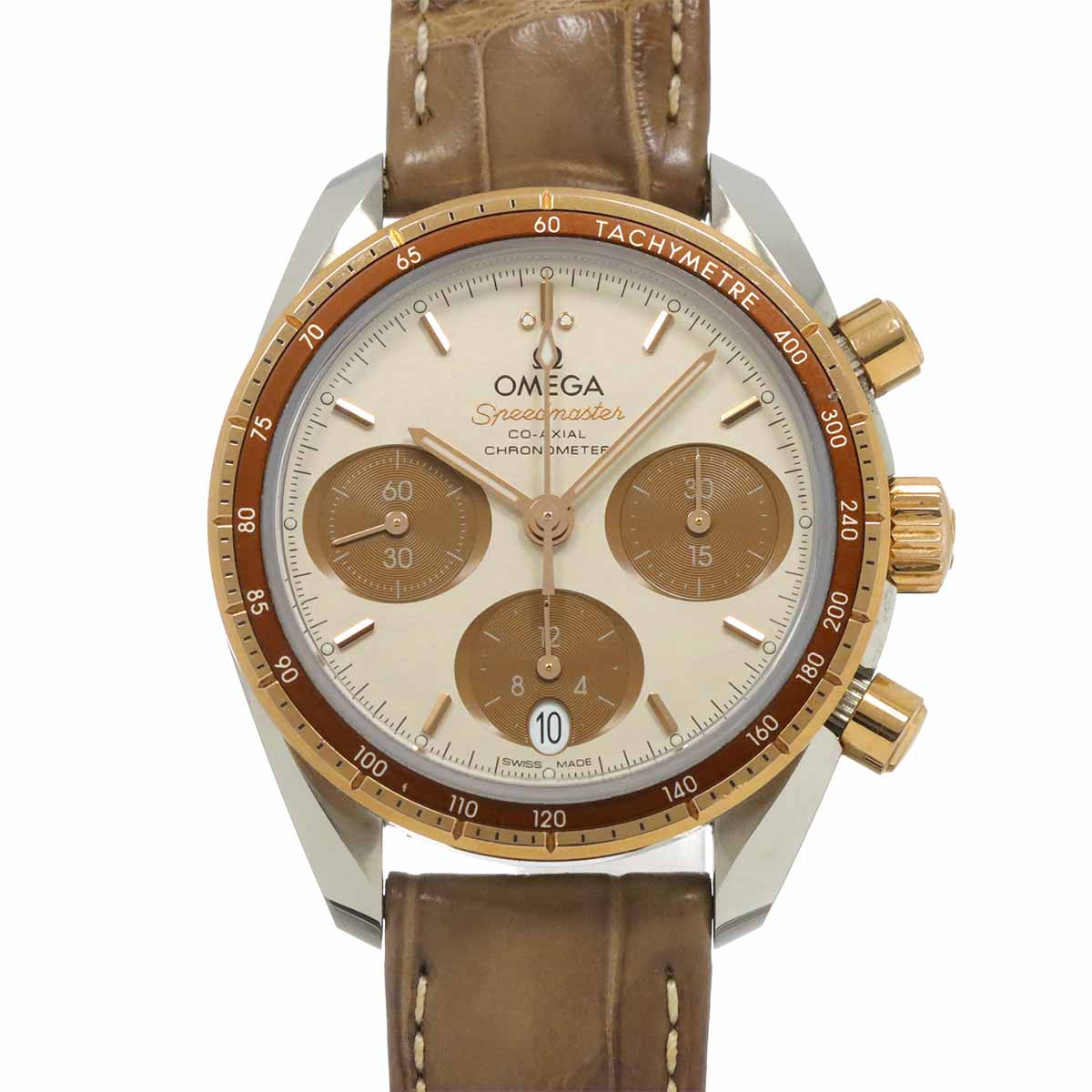 OMEGA スピードマスター 38 コーアクシャル クロノグラフ コンビ 324 23 38 50 02 002 ボーイズ 腕時計 デイト ブラウン シルバー K18PG 自動巻き Speedmaster オメガ 90289130