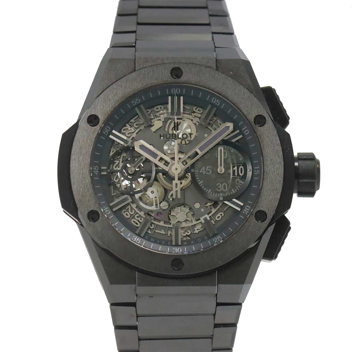 HUBLOT ビッグバン インテグレーテッド オールブラック 451 CX 1140 CX メンズ 腕時計 世界限定500本 デイト スケルトン 自動巻き Big bang ウブロ 90289158