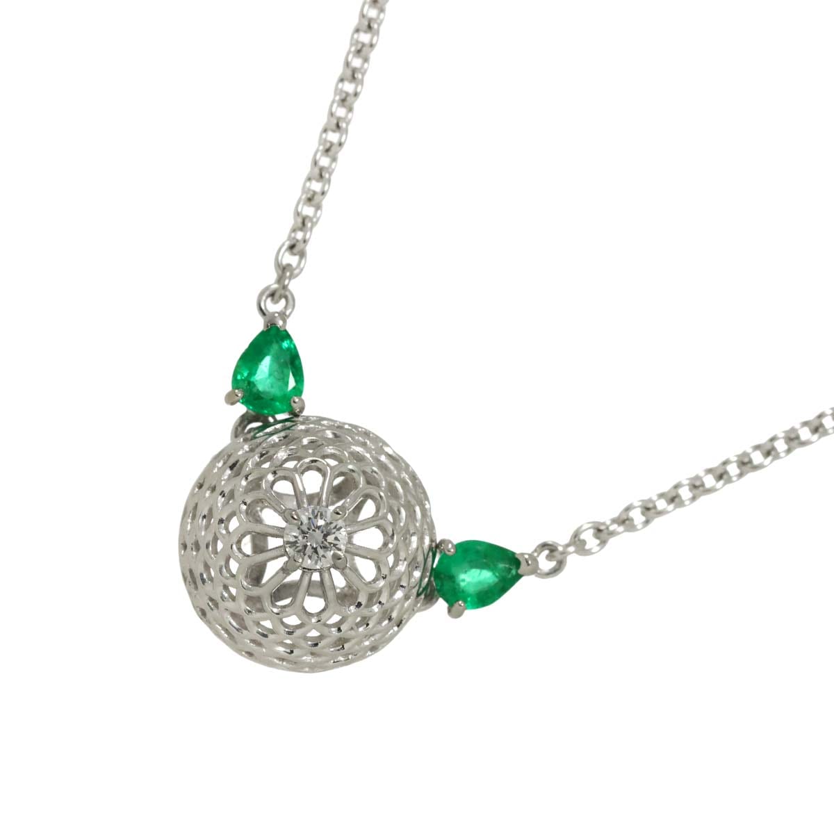 HCO ダイヤ エメラルド ネックレス 40cm Pt プラチナ Diamond Necklace 平和堂 90289819