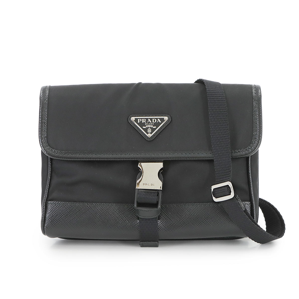 PRADA ショルダー バッグ ナイロン サフィアーノレザー ブラック 2ZH108 シルバー 金具 Shoulder Bag プラダ 90289914
