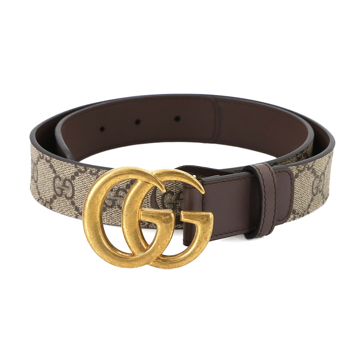 GUCCI ダブルG スリム ベルト GGキャンバス レザー ブラウン 625839 75 ゴールド 金具 Belt グッチ 90289285