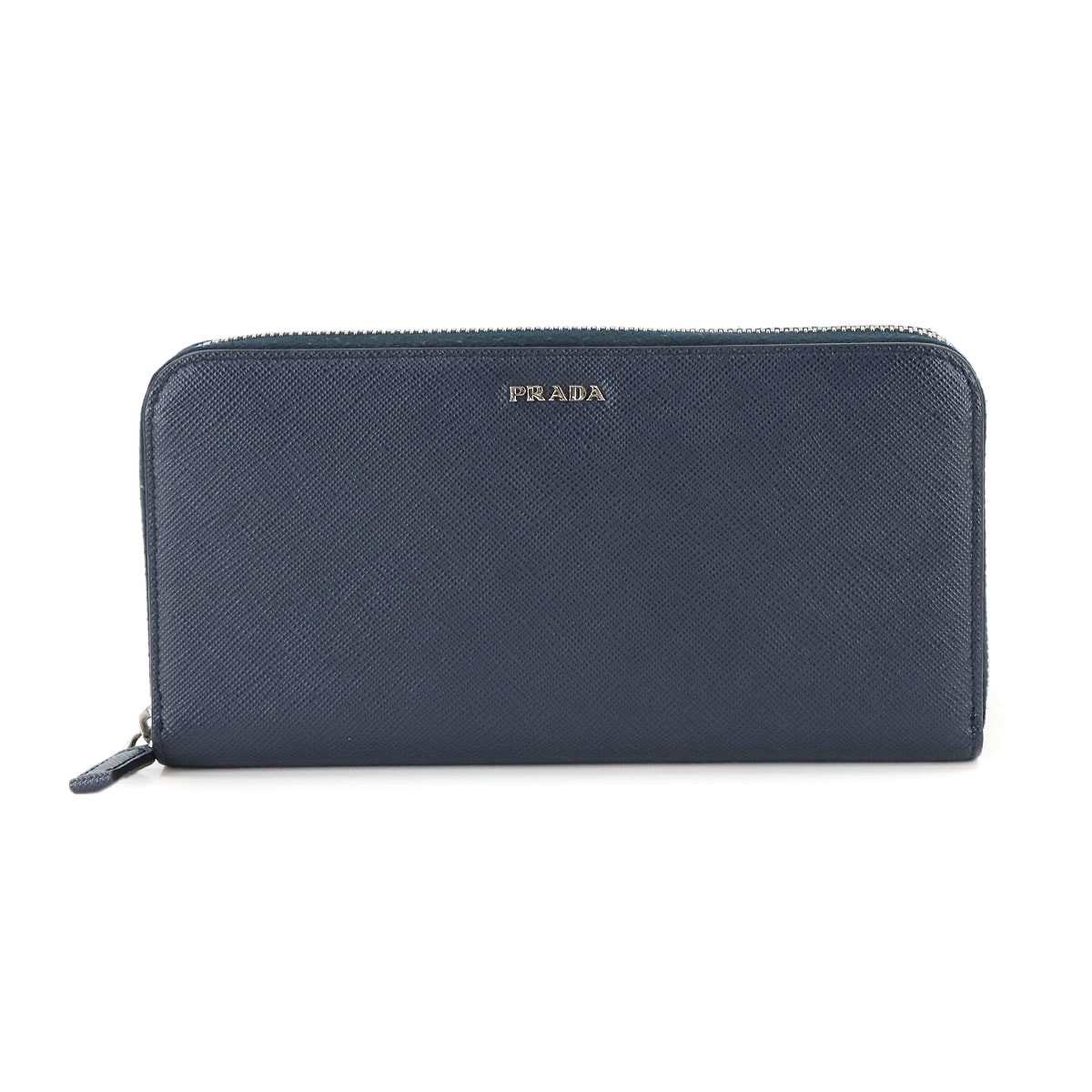 PRADA サフィアーノ ラウンドファスナー 長財布 レザー ネイビー 2ML317 シルバー 金具 Long Wallet プラダ 90289322