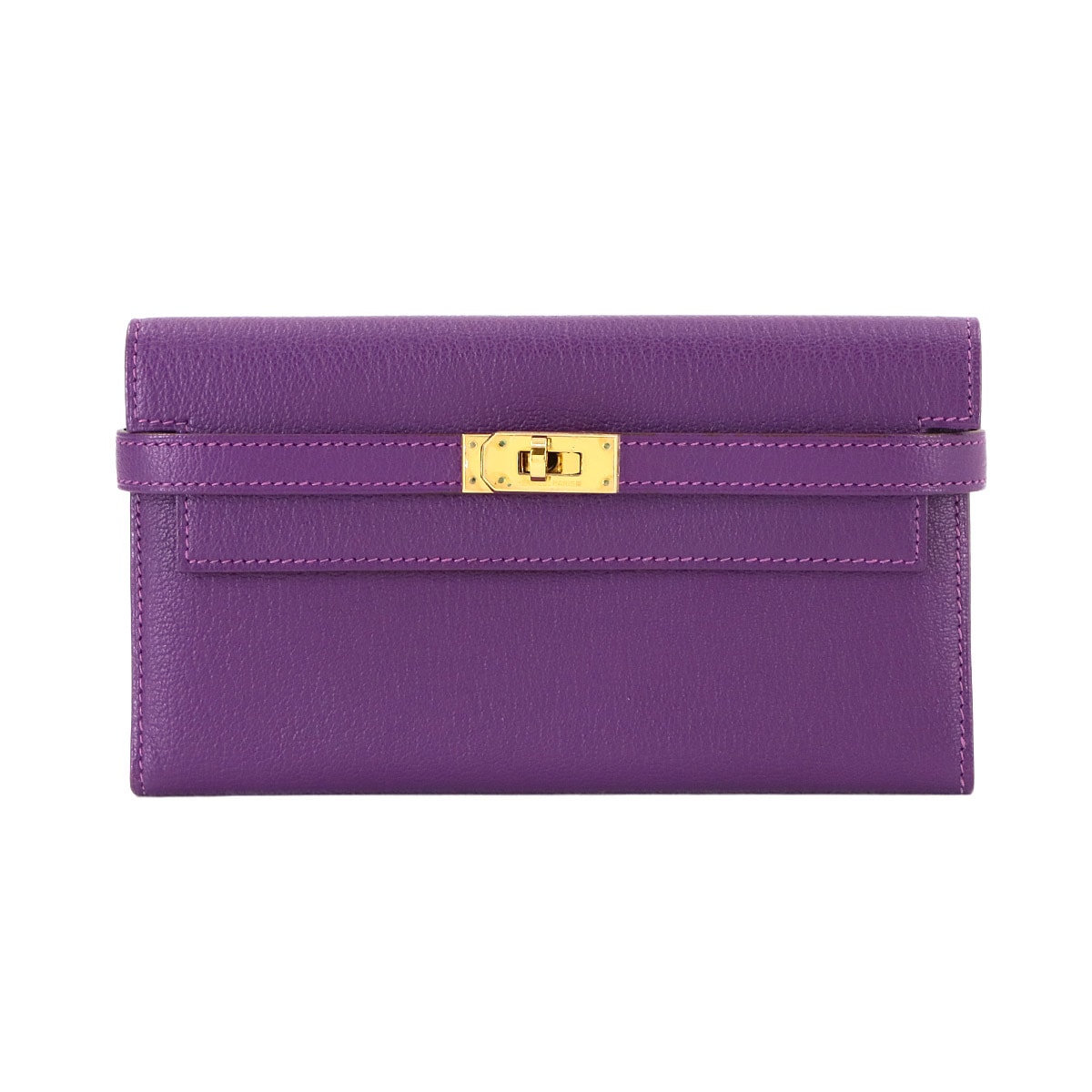 HERMES ケリーウォレット ロング ディプライアント 三つ折り 長財布 シェーブル ヴィオレ □L刻印 ゴールド 金具 Kelly Wallet エルメス 90290121