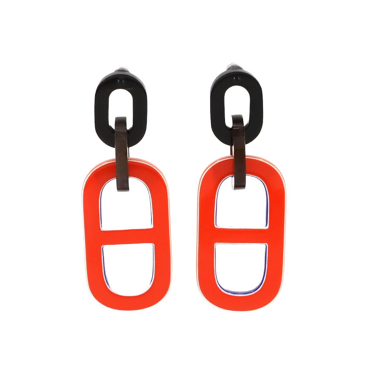 HERMES ピグマン ピアス バッファローホーン オレンジ ピンク シルバー Pigman Earrings エルメス 90289514