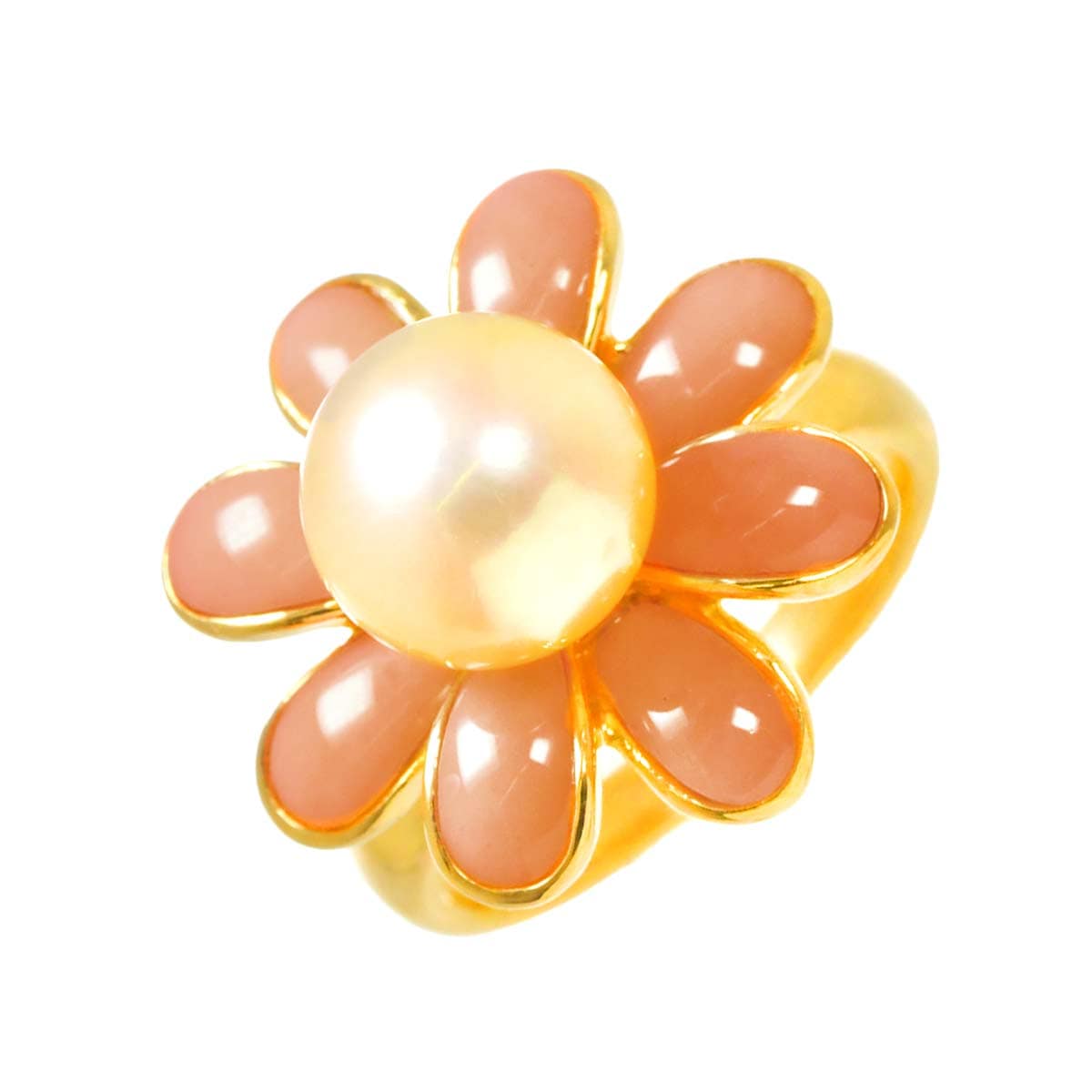リング 10号 アコヤ真珠 9.0mm 珊瑚 K18 YG イエローゴールド 750 パール サンゴ 指輪 Pearl Ring 90287819