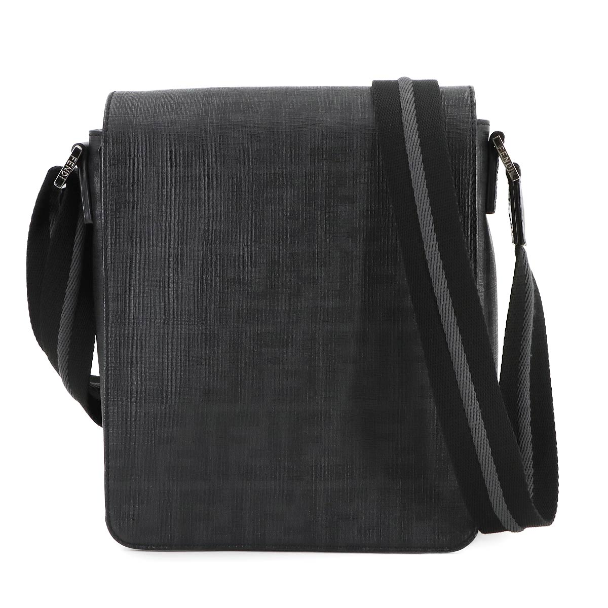 FENDI ズッカ ショルダー メッセンジャー バッグ PVC ブラック グレー 7VA215 シルバー 金具 Zucca Shoulder Bag フェンディ 90290858