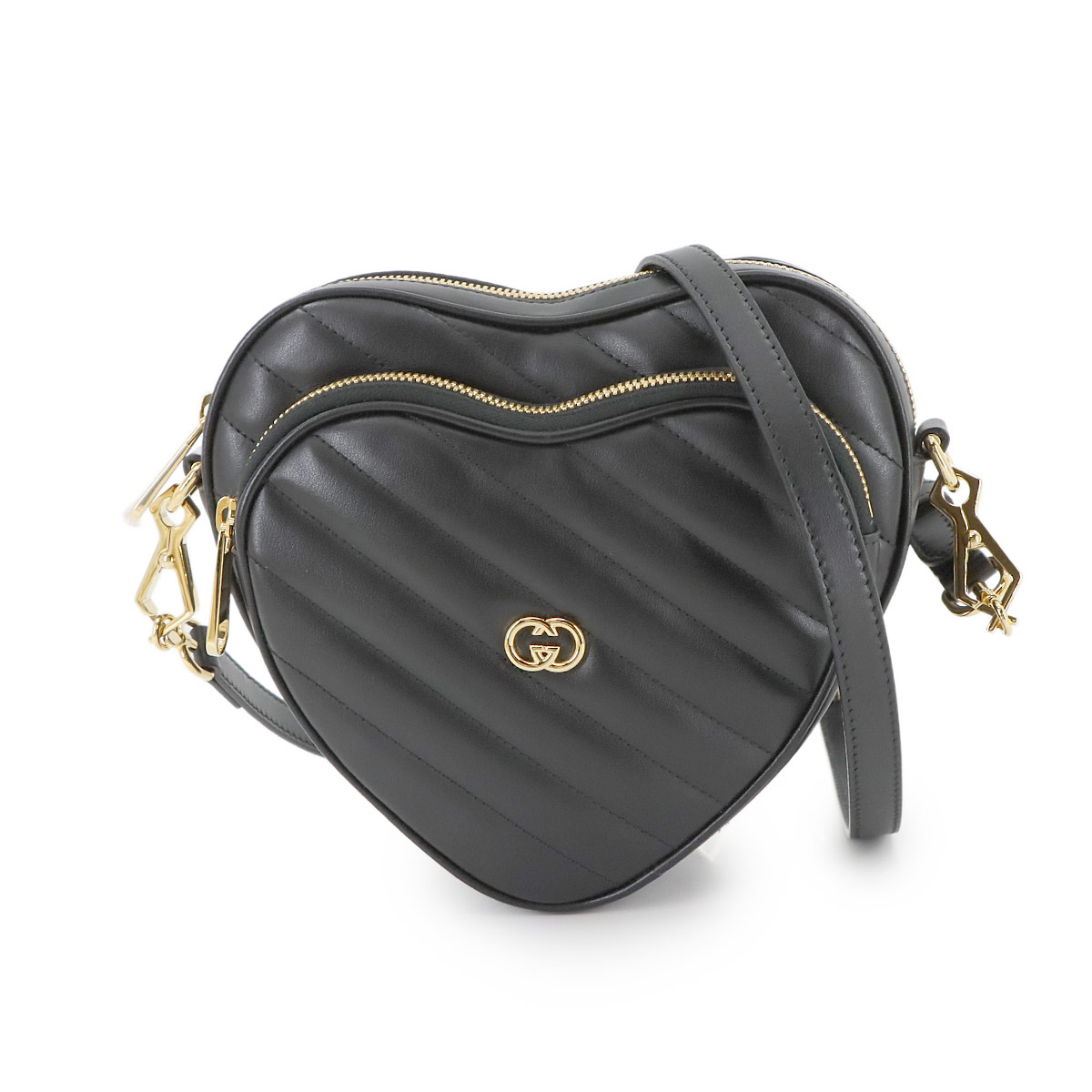 GUCCI インターロッキングG ハート ショルダー バッグ レザー ブラック 751628 Interlocking G Shoulder Bag グッチ 90290852