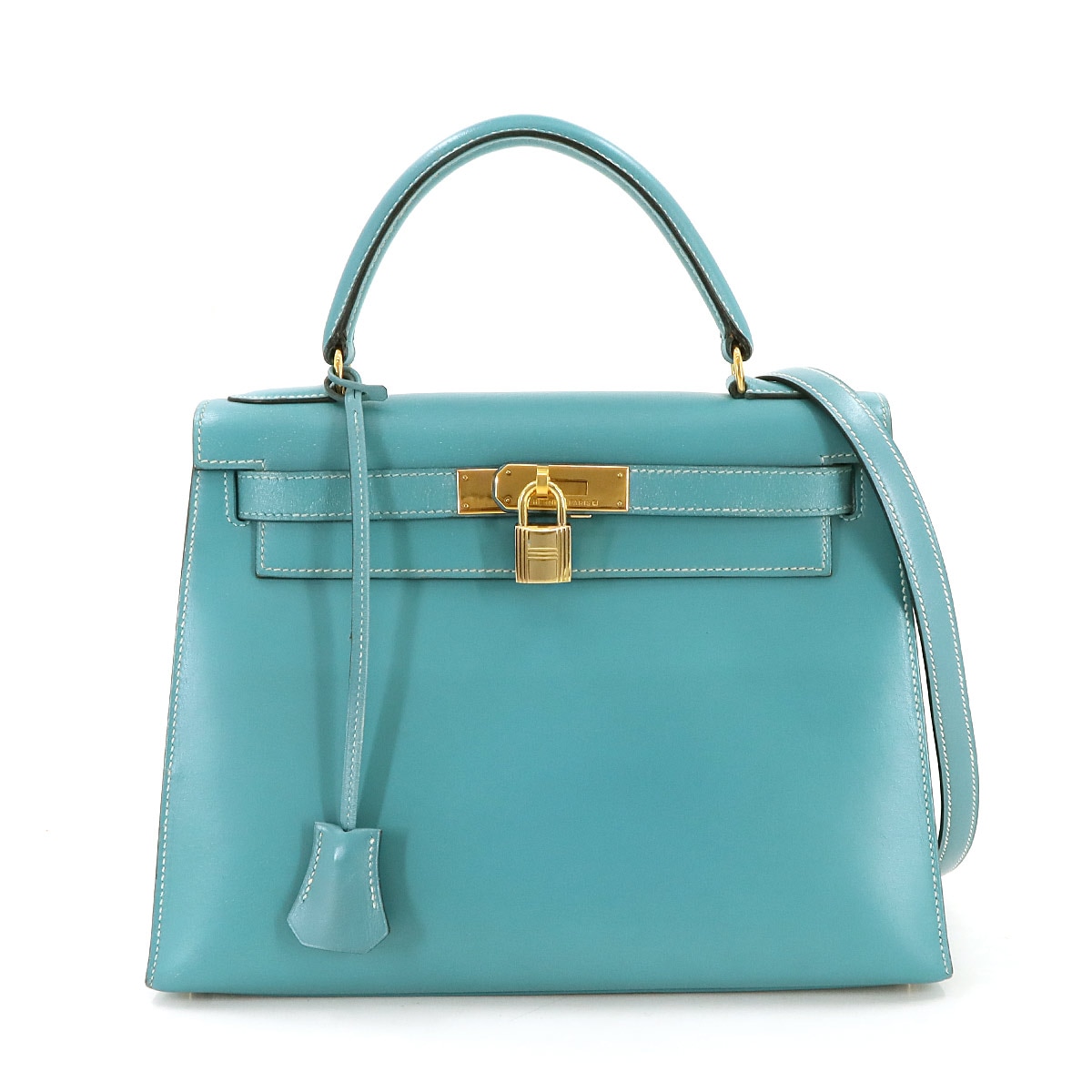 HERMES ケリー 28 2way ハンド ショルダー バッグ ボックスカーフ ブルージーン □A刻印 外縫い Kelly 28 エルメス 90292936