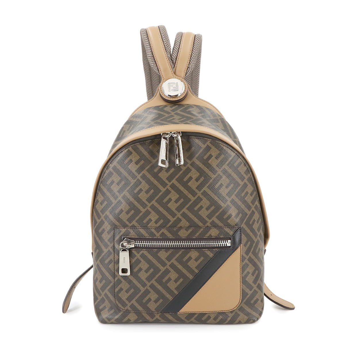 FENDI ダイアゴナル キオード スモール バックパック リュックサック PVC レザー ブラウン 7VZ077 シルバー 金具 Diagonal Chiodo Backpack フェンディ 90289234