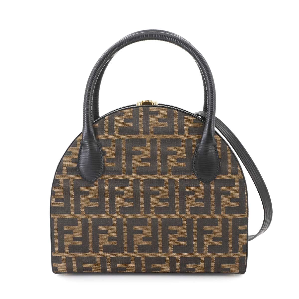 FENDI ズッカ 2way ハンド ショルダー バッグ キャンバス レザー ブラウン ブラック ヴィンテージ ゴールド 金具 Zucca Hand Bag フェンディ 90289242