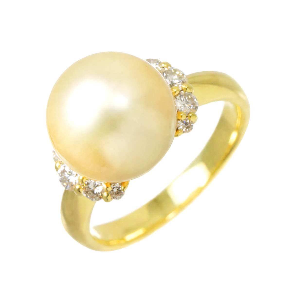 リング 13号 白蝶真珠 11.3mm ダイヤ 0.39ct K18 YG イエローゴールド 750 パール 指輪 Pearl Ring 90292972
