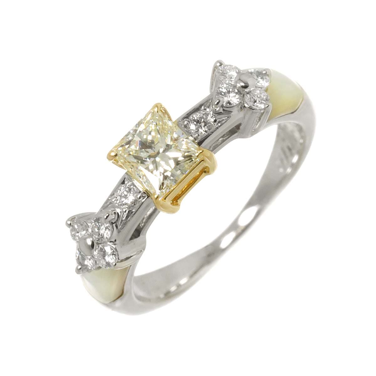 TASAKI 9.5号 リング ダイヤ 0.55/0.19ct シェル K18 YG イエローゴールド 750 Pt プラチナ 田崎真珠 指輪 Diamond Ring タサキ 90291169